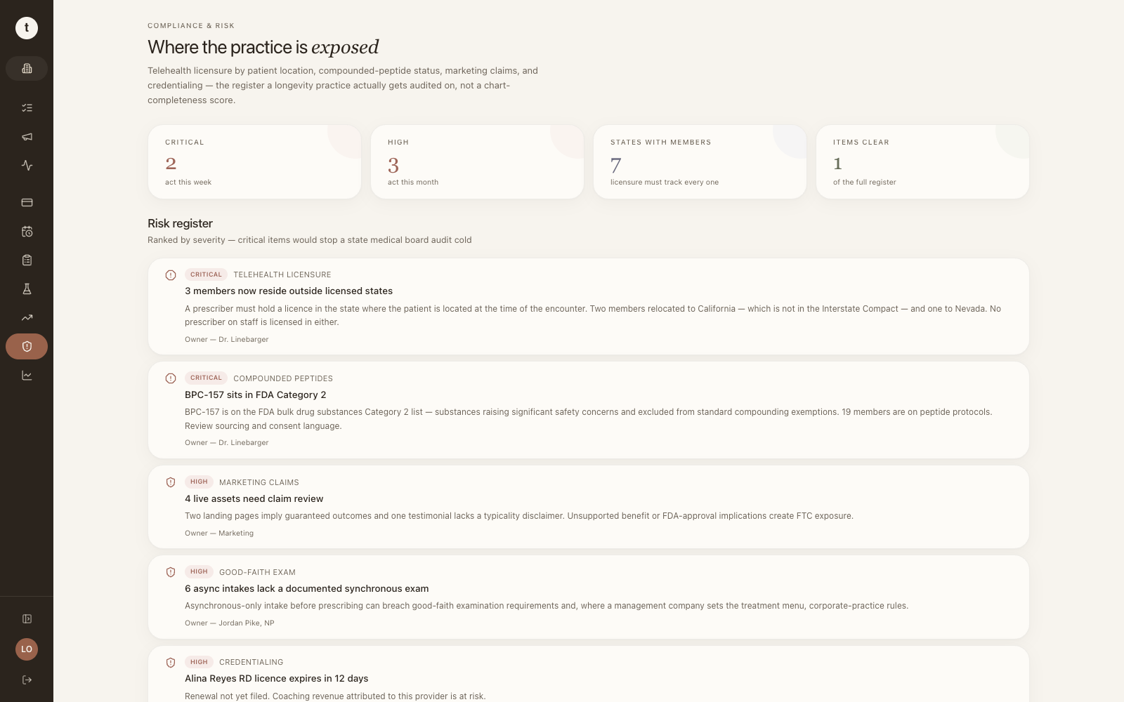 Tulu Health — Compliance screen